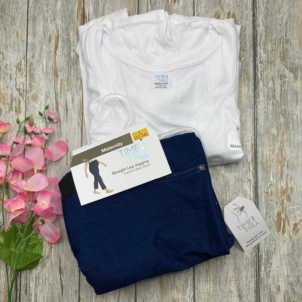 Maternity Flutter Short Sleeve Shirt & Leggings Pants 2-Piece Bundle Size L